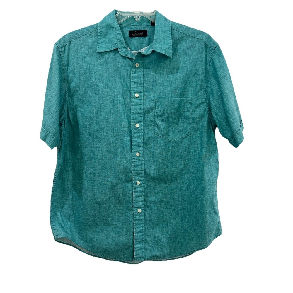 Roundtree Yorke Shirt Button Down Mens Large Short Sleeve Linen Cotton